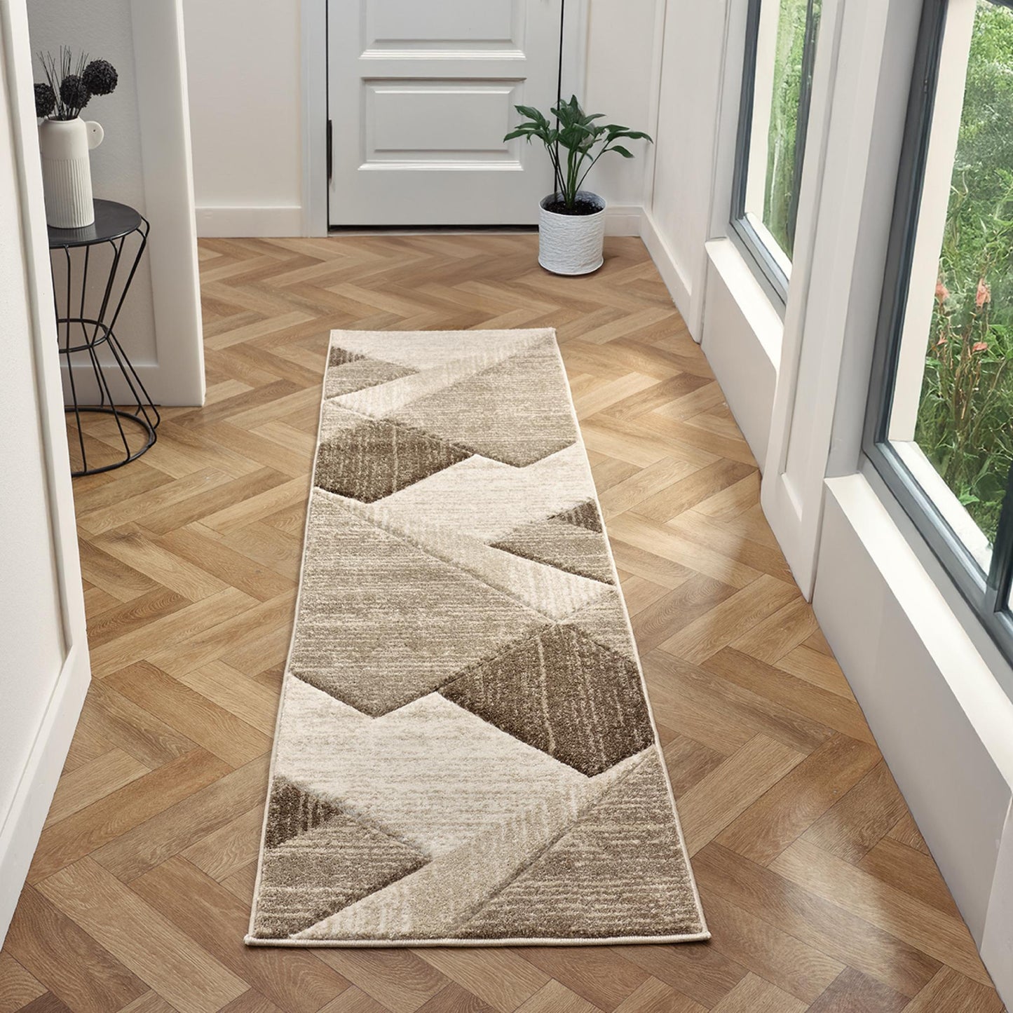 Orbit Tundra Geometric 3D Carved Beige Rug – Modern Soft Textured Polyester Carpet for Living Room, Bedroom, and Hallway