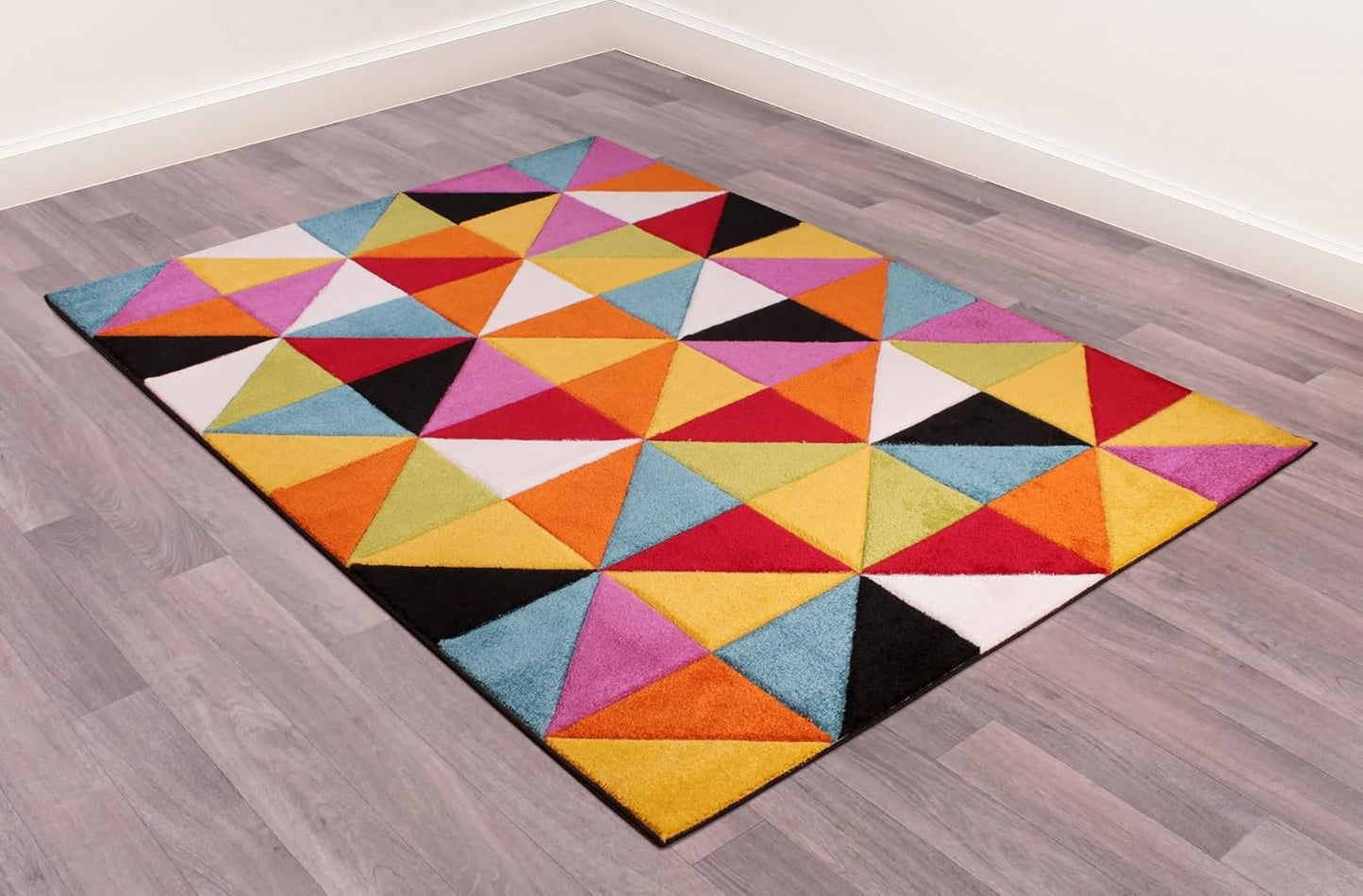 Hand-Carved Geometric Multi-Coloured Rug – Destin Multi – Modern Spectrum Design for Living Room or Bedroom