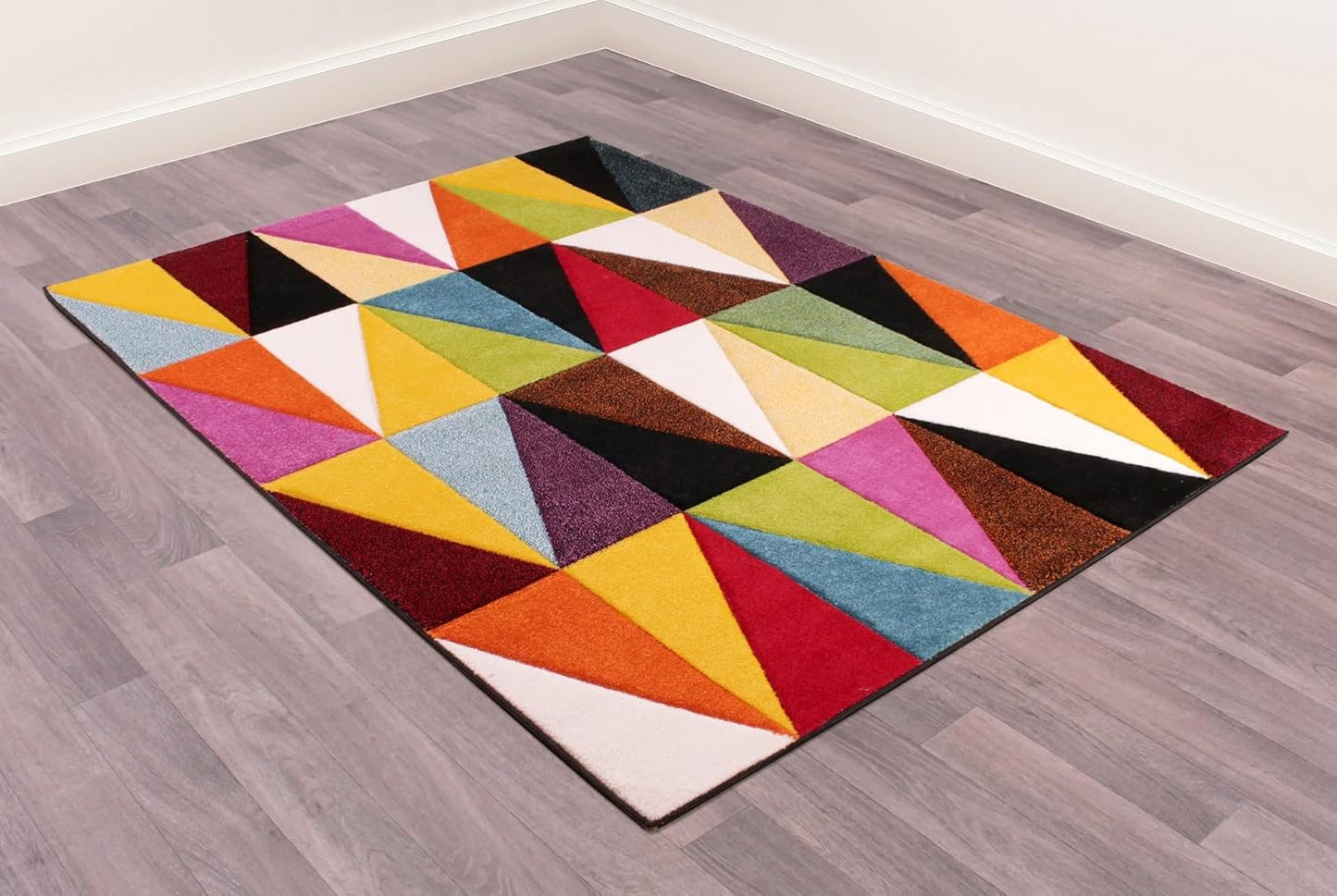 Hand-Carved Geometric Multi-Coloured Rug – Tampa Multi – Medium Triangle Design Rug for Living Room or Bedroom