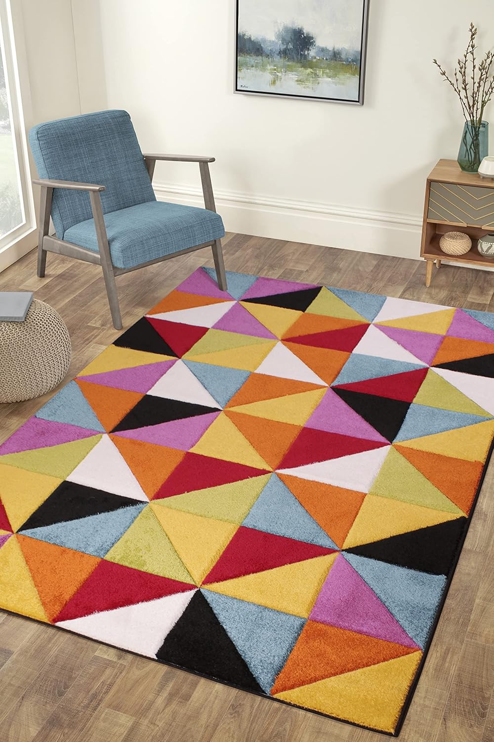Hand-Carved Geometric Multi-Coloured Rug – Destin Multi – Modern Spectrum Design for Living Room or Bedroom