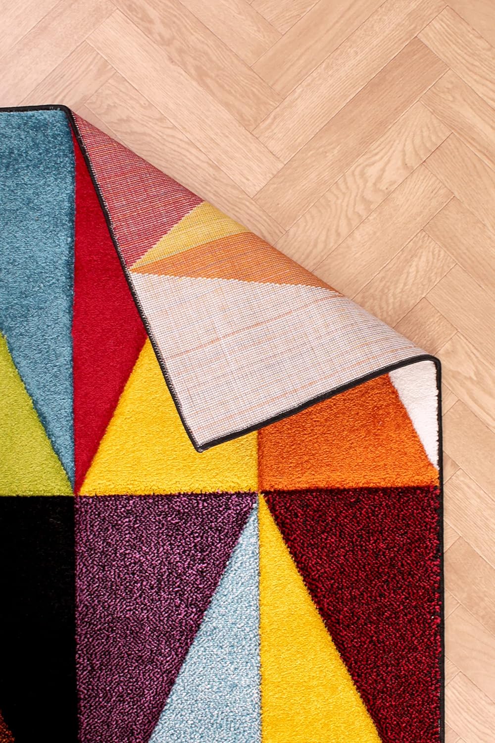 Hand-Carved Geometric Multi-Coloured Rug – Tampa Multi – Medium Triangle Design Rug for Living Room or Bedroom
