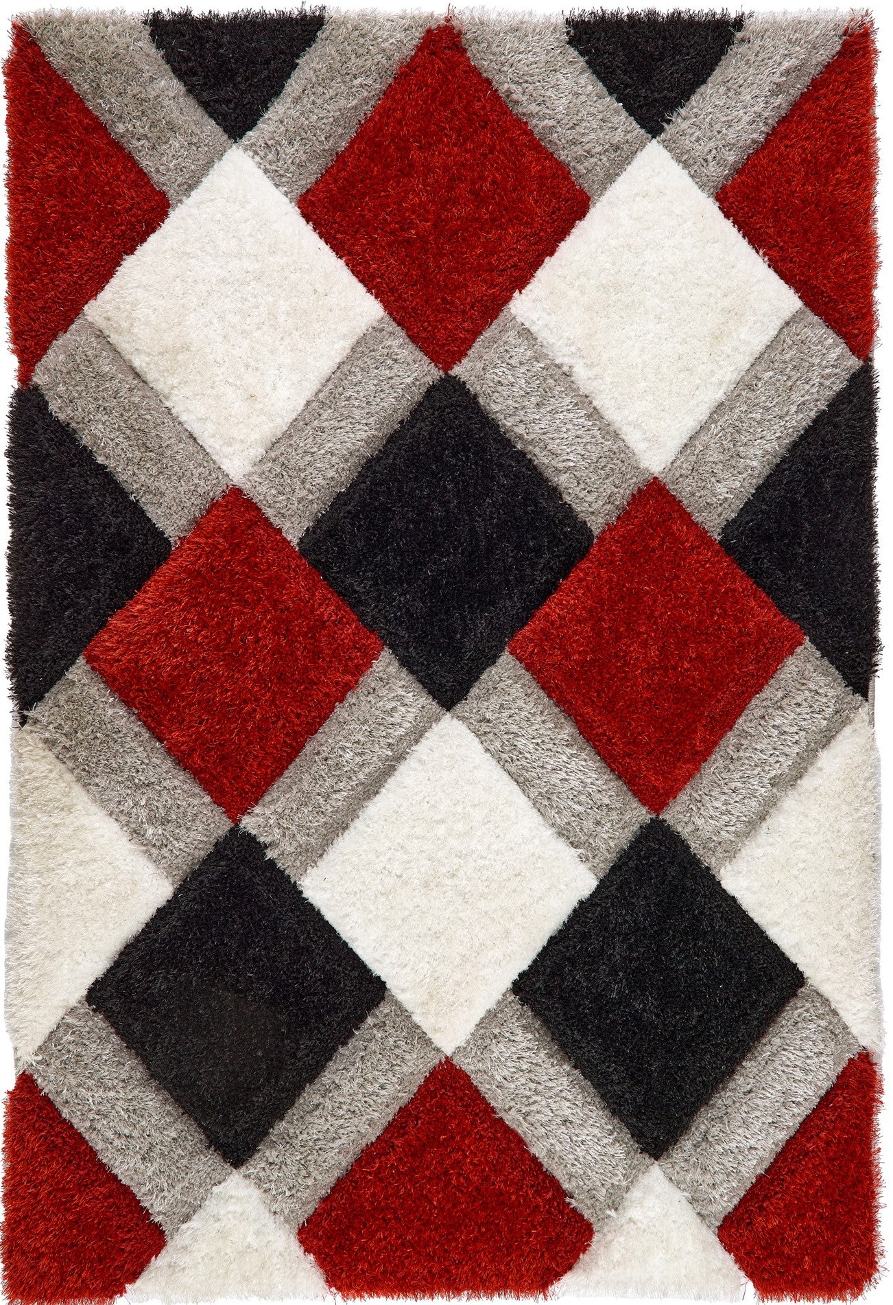 Origins 3D GEO Soft Silky Shaggy Modern Diamond Rug in Red