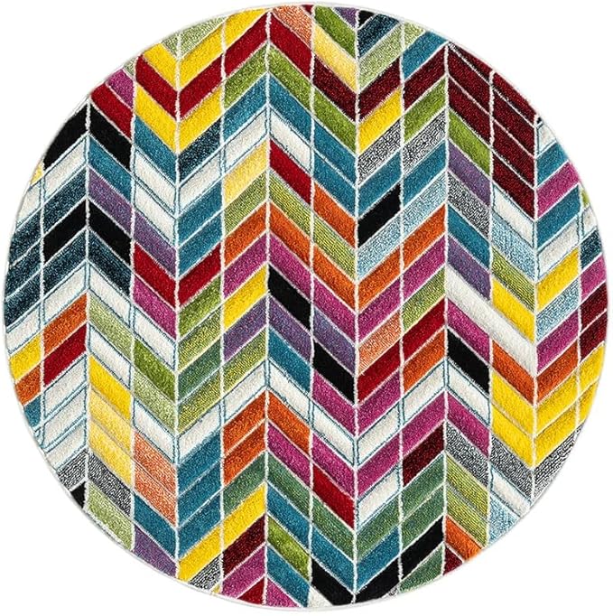 Hand-Carved Geometric Multi-Coloured Rug – Ocala Multi – Contemporary Prism Block Rug for Living Room or Bedroom