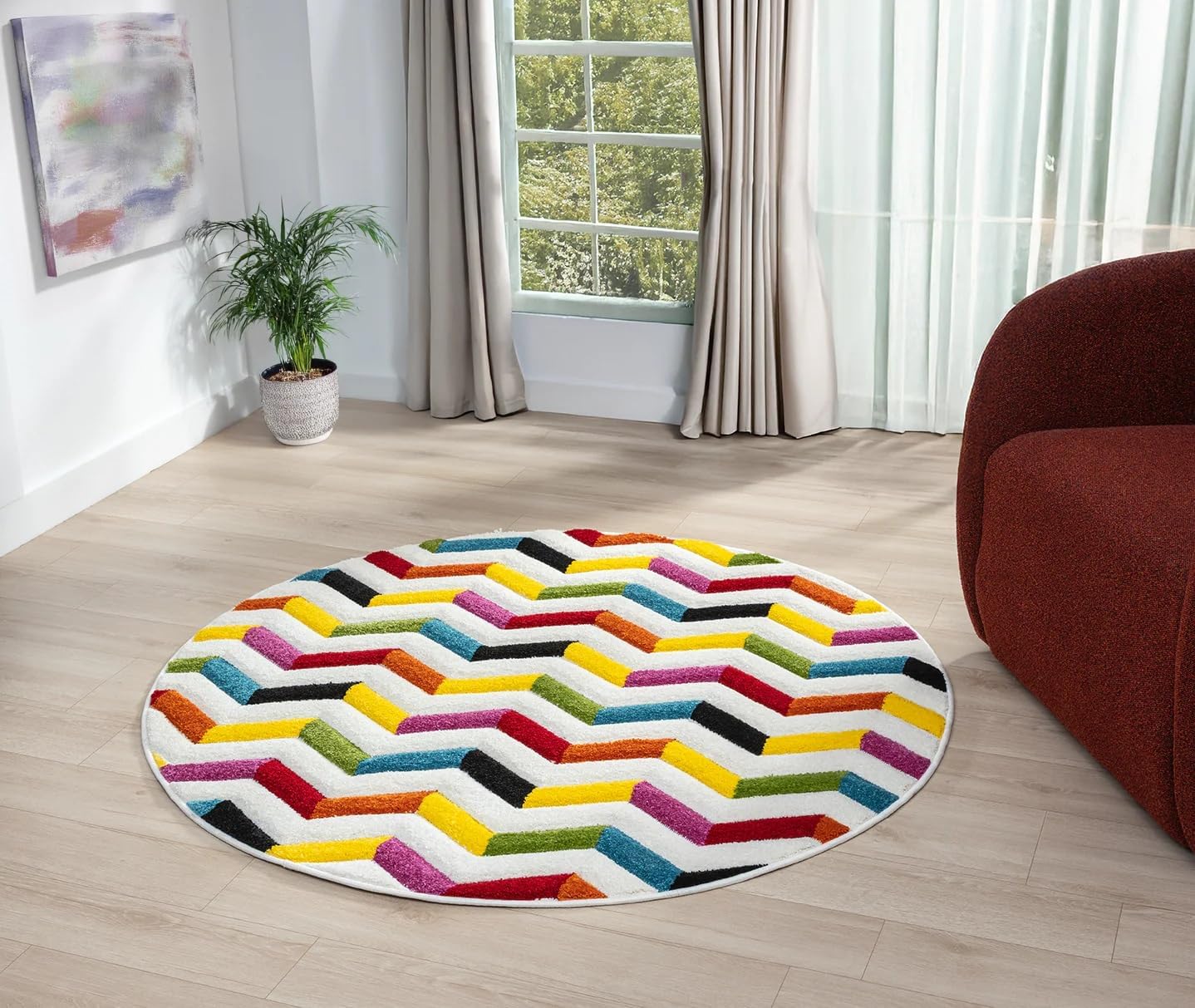 Hand-Carved Geometric Multi-Coloured Rug – Coral Multi – Modern Statement Rug for Living Room