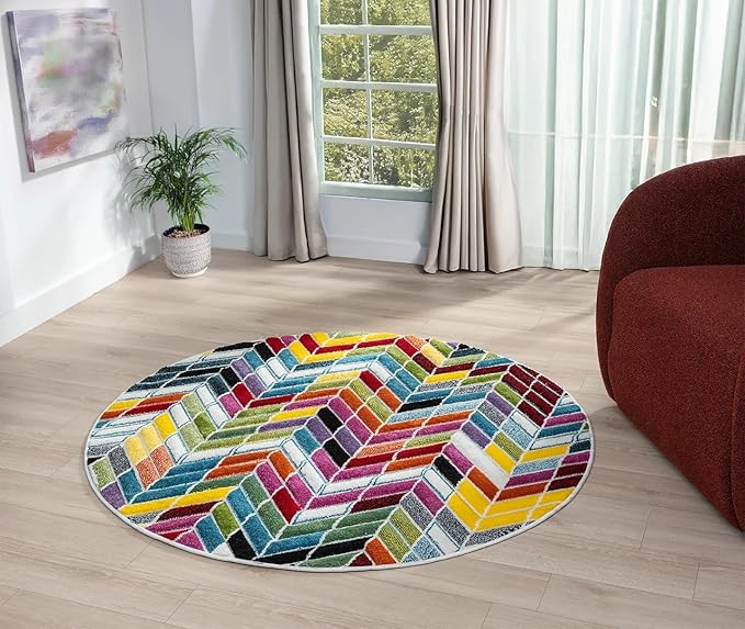 Hand-Carved Geometric Multi-Coloured Rug – Ocala Multi – Contemporary Prism Block Rug for Living Room or Bedroom
