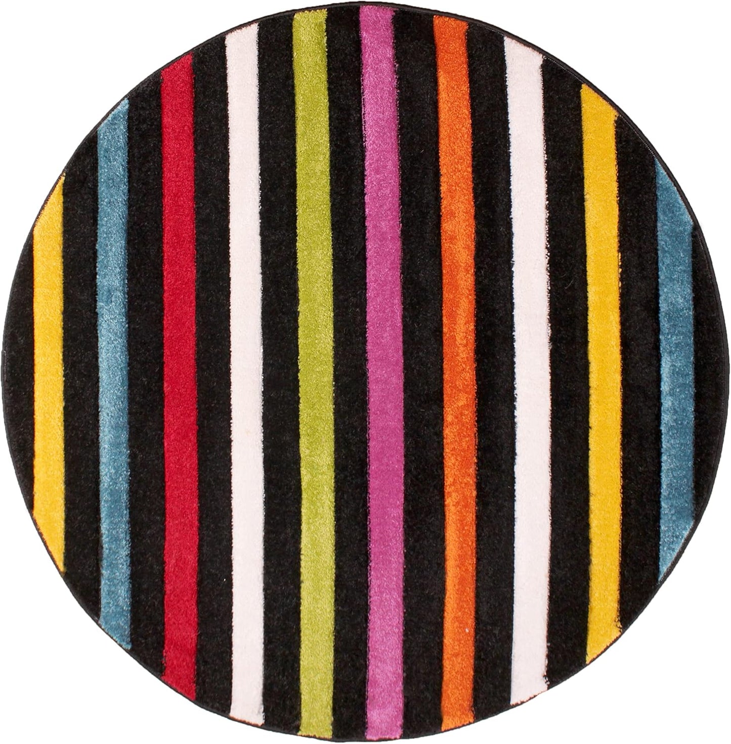 Hand-Carved Geometric Multi-Coloured Rug – Stilo Multi – Vibrant Striped Statement Rug for Living Room or Bedroom