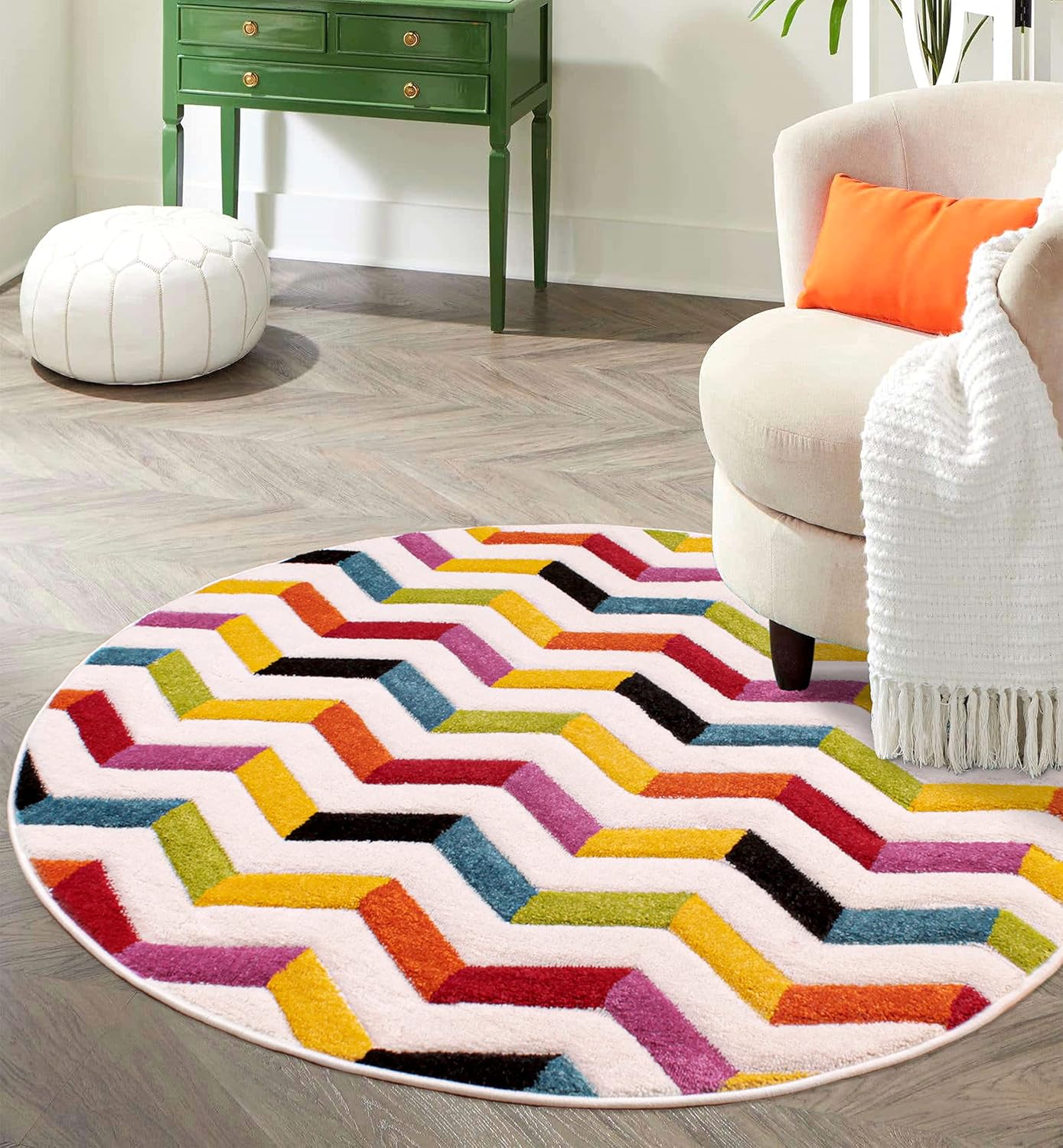 Hand-Carved Geometric Multi-Coloured Rug – Coral Multi – Modern Statement Rug for Living Room