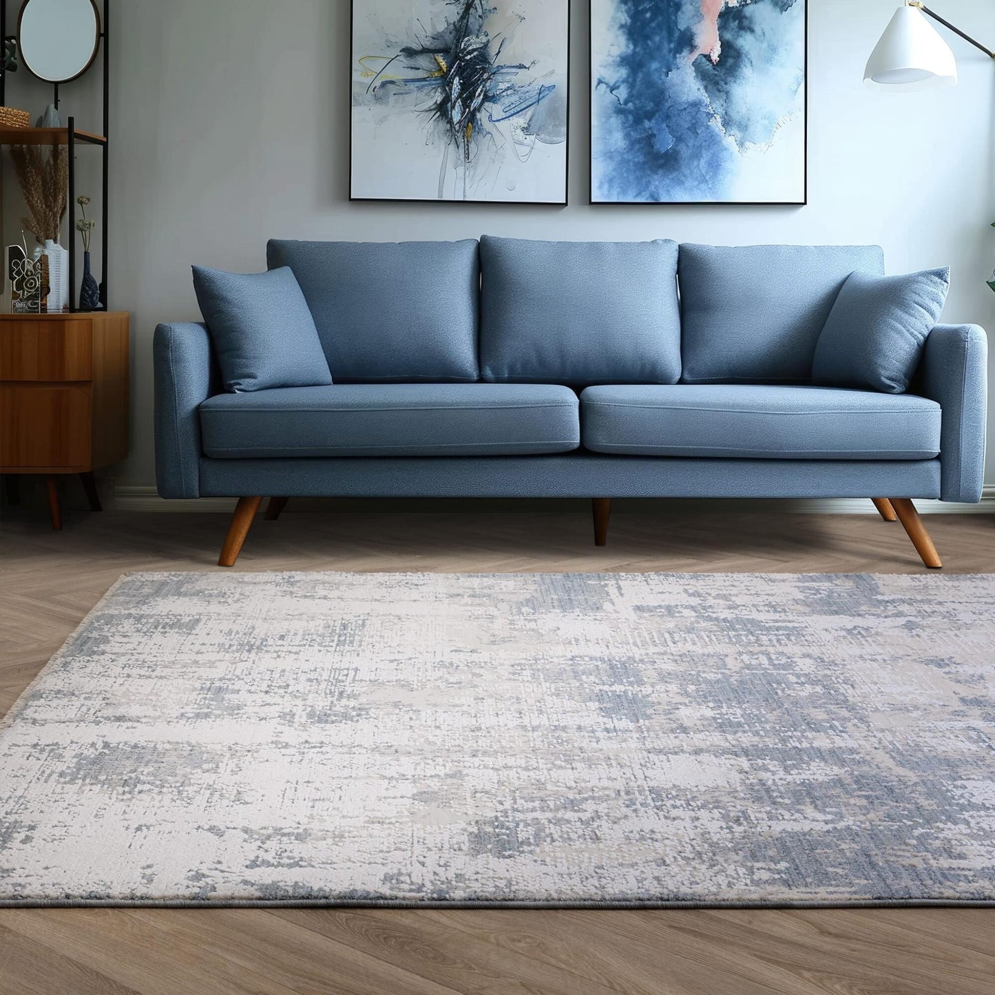 Seville 05 Zafra Kurzflor Teppich Modern Abstrakt Soft Touch Seidiger Teppich in Beige Natur