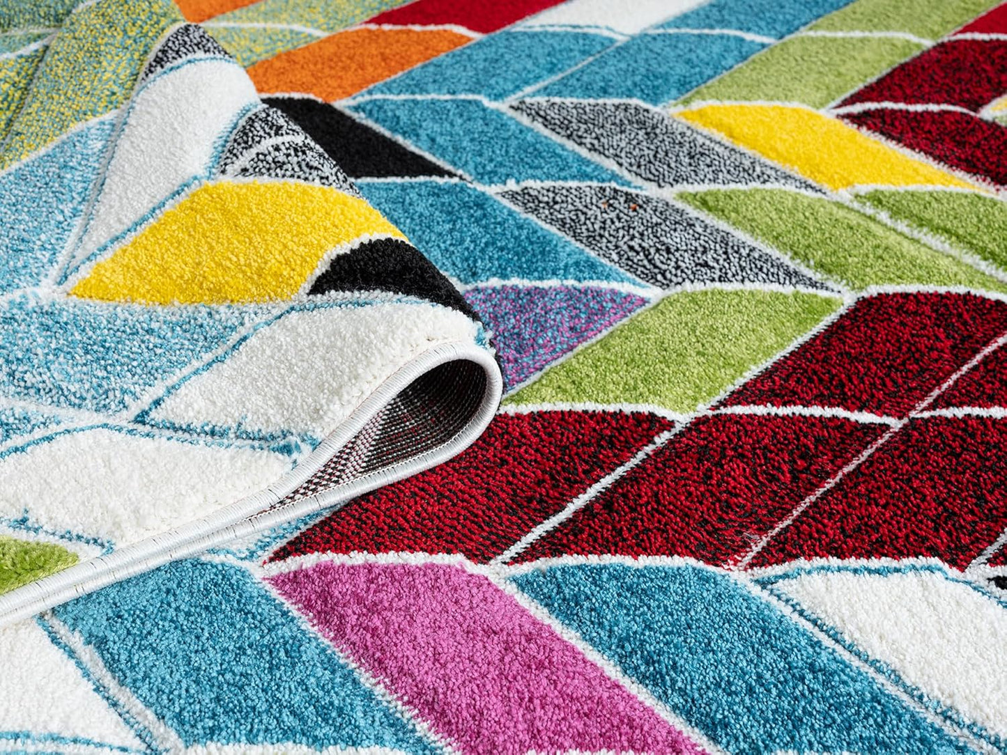Hand-Carved Geometric Multi-Coloured Rug – Ocala Multi – Contemporary Prism Block Rug for Living Room or Bedroom