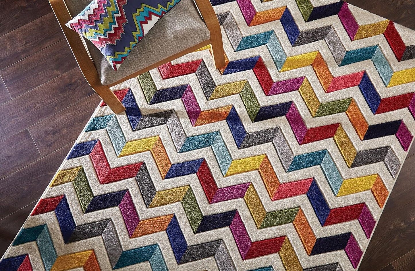 Hand-Carved Geometric Multi-Coloured Rug – Coral Multi – Modern Statement Rug for Living Room