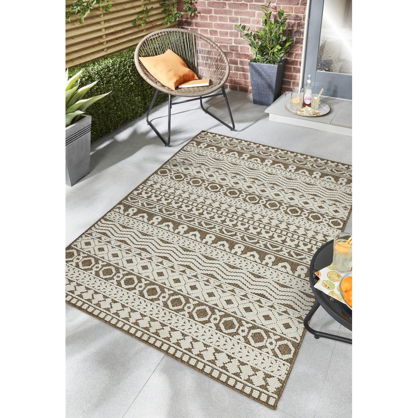 Atlas Graphic Tribal Geometric Rug – Coffee Brown – Indoor Outdoor Flatweave Durable Rug
