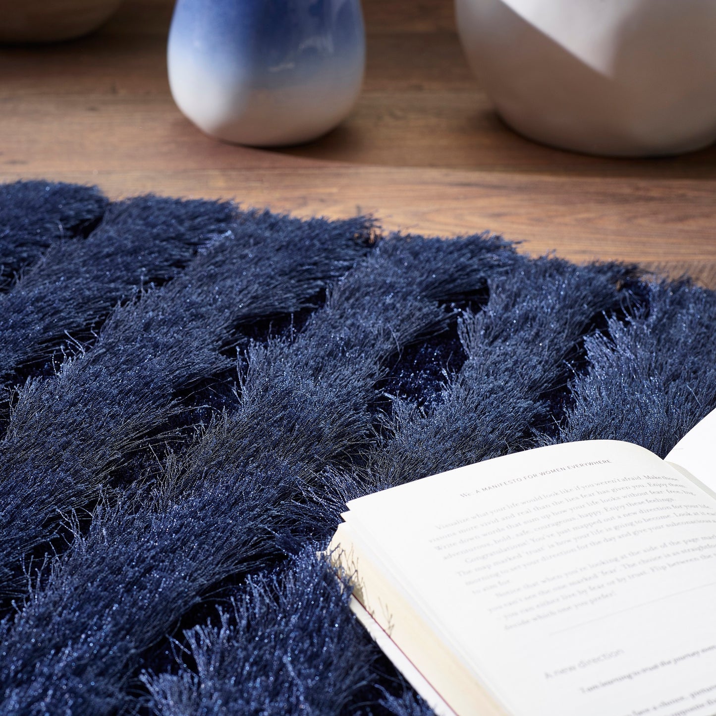 Origins Carved Glamour Navy Blue Shaggy Rug