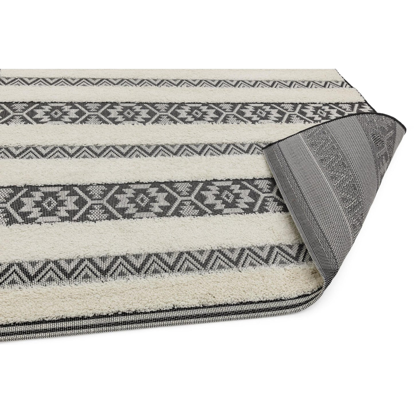Monty MN03 Tribal Striped Indoor-Outdoor Rug – Durable Geometric Flatweave in Cream & Charcoal