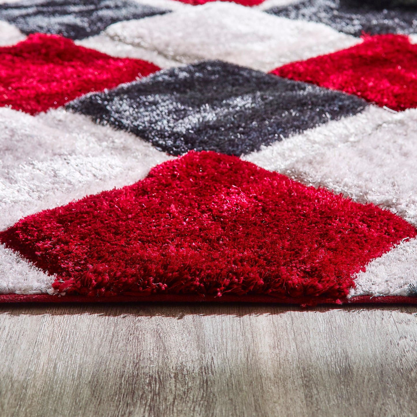 Origins 3D GEO Soft Silky Shaggy Modern Diamond Rug in Red