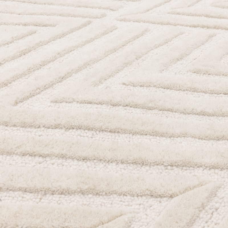 Hague Hand Made Wool Rug for Bedroom Dining Living Room Geometric Lines Tufted Modern Classic Soft Luxury Rug Ivory