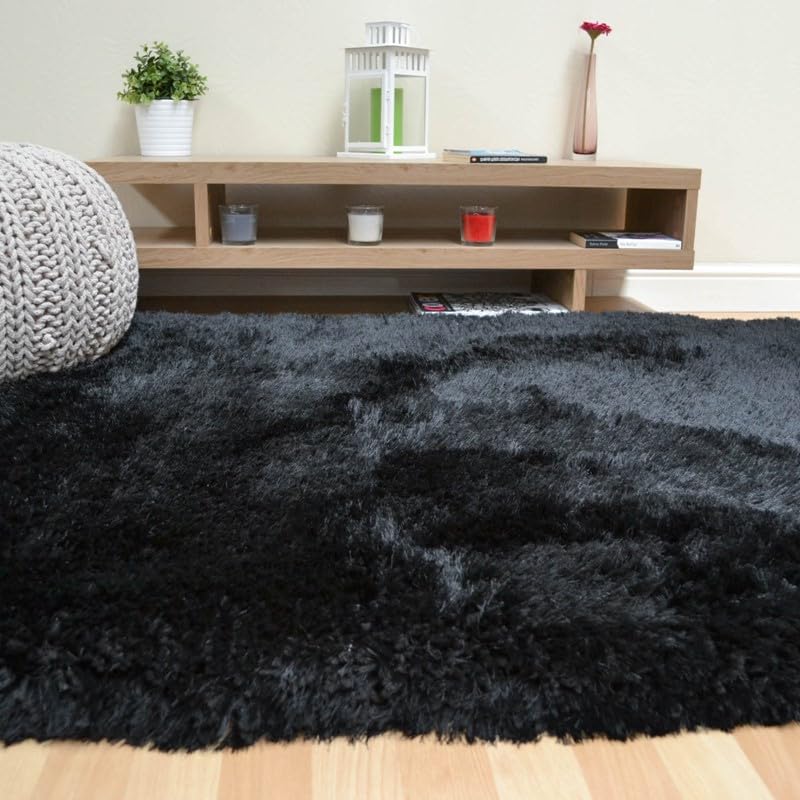 Plüschiger Shaggy-Teppich für Wohnzimmer und Schlafzimmer, Hochflor, dick, flauschig, handgefertigt, fusselfrei, seidig, schimmernd, glänzend, einfarbig, Hochflor-Teppich