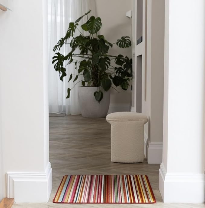 Washable Runner Rug Striped Multi Bright – Non-Slip Colourful Hallway Kitchen Mat