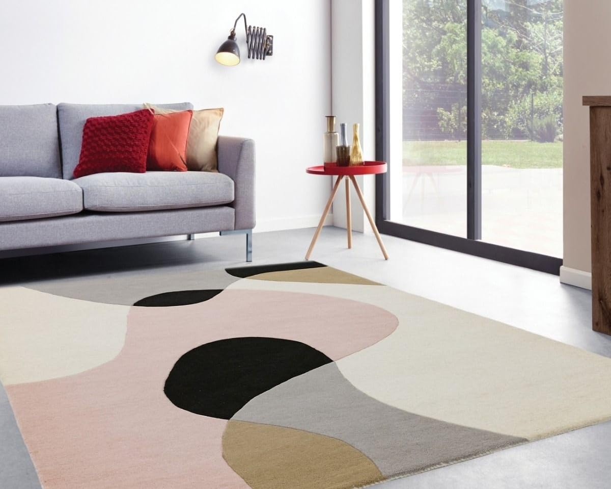 Matrix Arc Rug for Living Room Bedroom Soft Wool Hand Tufted Carpet Retro Geometric Multi Rug