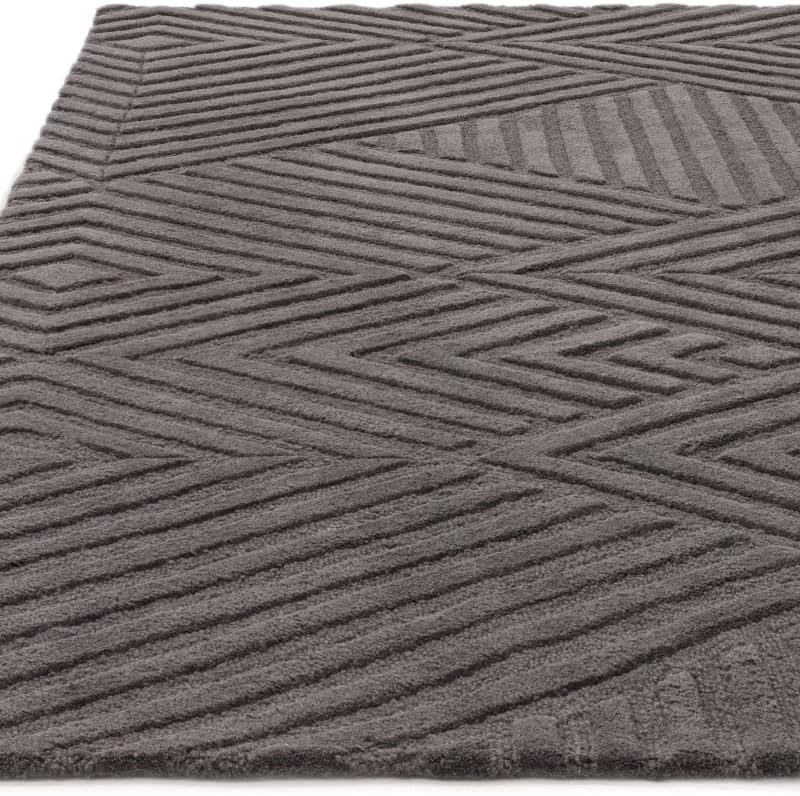 Hague Hand Made Wool Rug for Bedroom Dining Living Room Geometric Lines Tufted Modern Classic Soft Luxury Rug Charcoal
