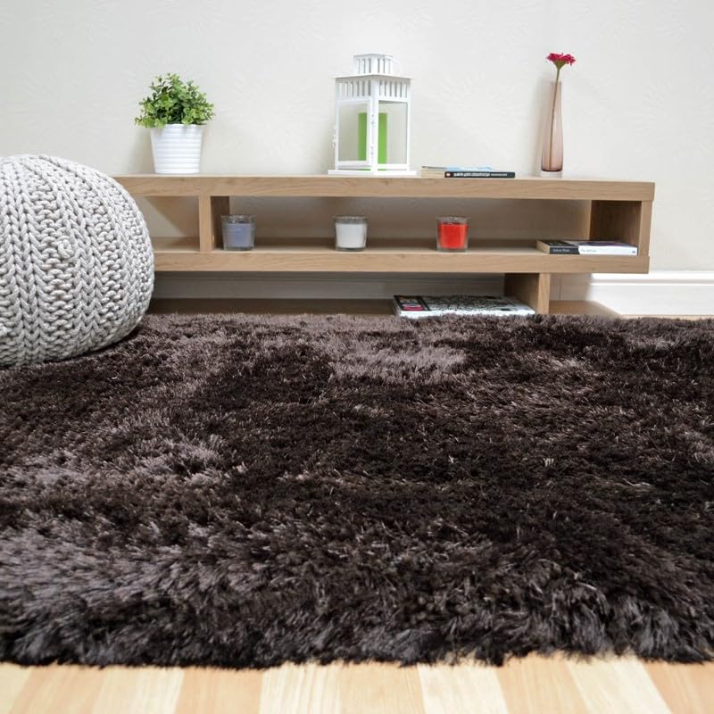 Plüschiger Shaggy-Teppich für Wohnzimmer und Schlafzimmer, Hochflor, dick, flauschig, handgefertigt, fusselfrei, seidig, schimmernd, glänzend, einfarbig, Hochflor-Teppich