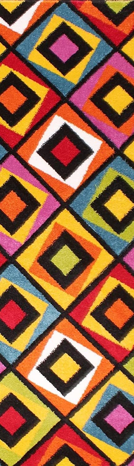 Hand-Carved Geometric Multi-Coloured Rug – Crystal Multi – Modern Statement Rug for Living Room