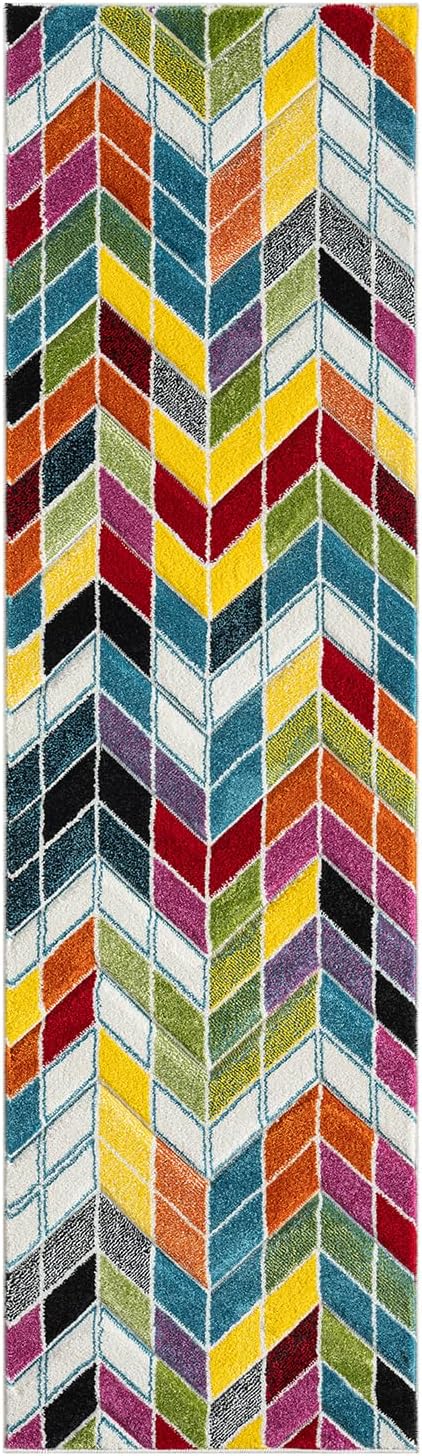 Hand-Carved Geometric Multi-Coloured Rug – Ocala Multi – Contemporary Prism Block Rug for Living Room or Bedroom