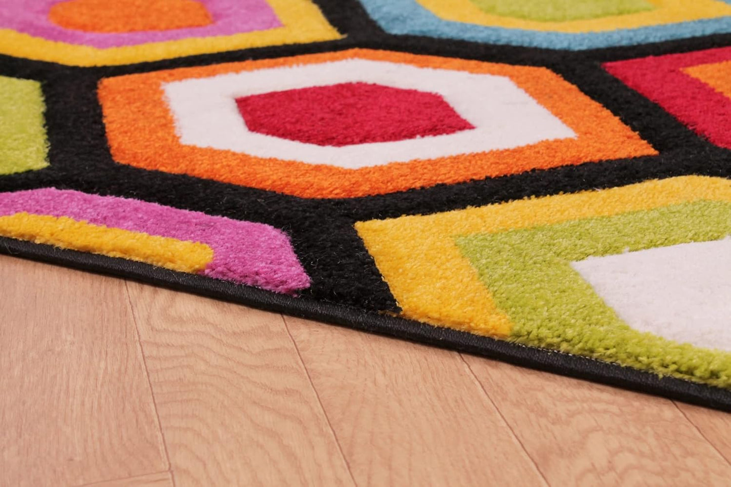 Hand-Carved Geometric Multi-Coloured Rug – Marco Multi – Bold Honeycomb Pattern Rug for Living Room or Bedroom