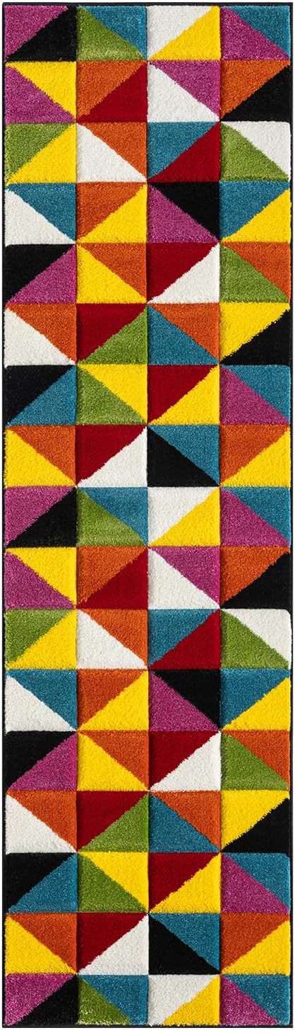 Hand-Carved Geometric Multi-Coloured Rug – Destin Multi – Modern Spectrum Design for Living Room or Bedroom