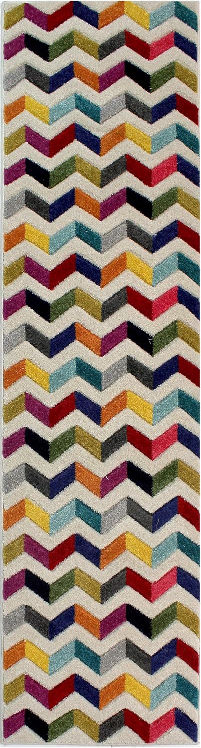 Hand-Carved Geometric Multi-Coloured Rug – Coral Multi – Modern Statement Rug for Living Room