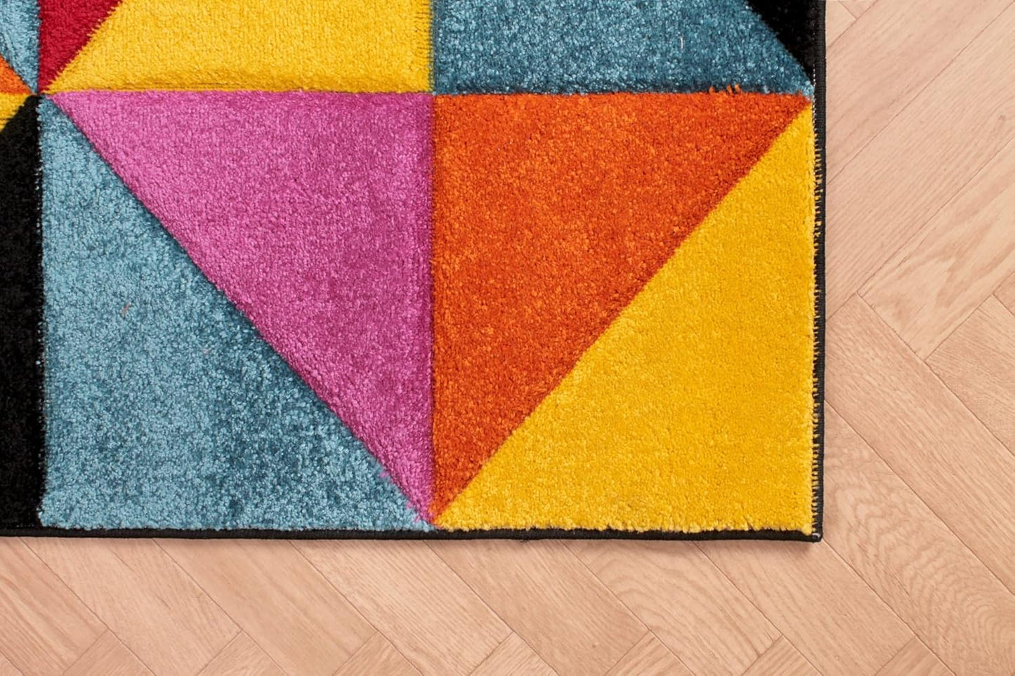 Hand-Carved Geometric Multi-Coloured Rug – Destin Multi – Modern Spectrum Design for Living Room or Bedroom