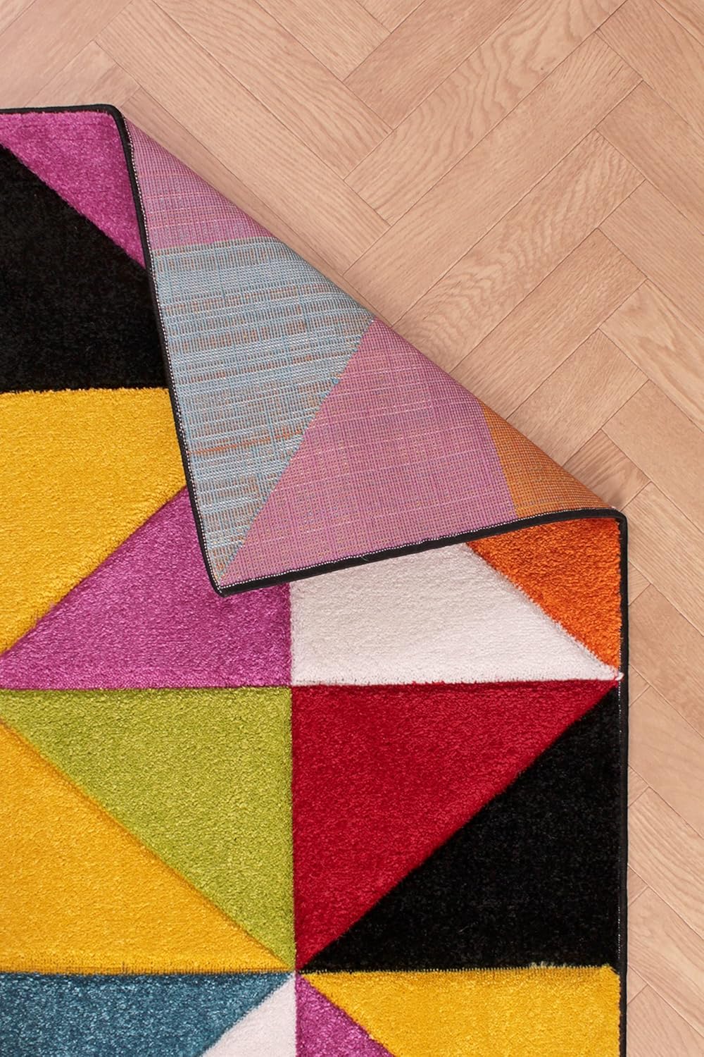 Hand-Carved Geometric Multi-Coloured Rug – Destin Multi – Modern Spectrum Design for Living Room or Bedroom