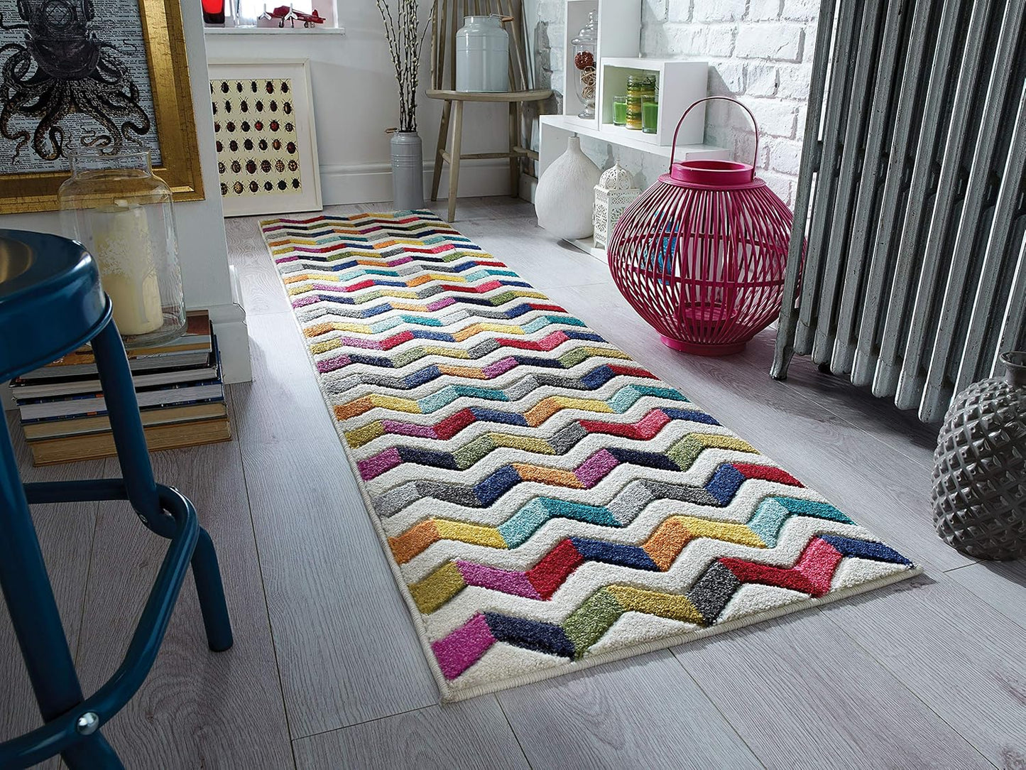 Hand-Carved Geometric Multi-Coloured Rug – Coral Multi – Modern Statement Rug for Living Room