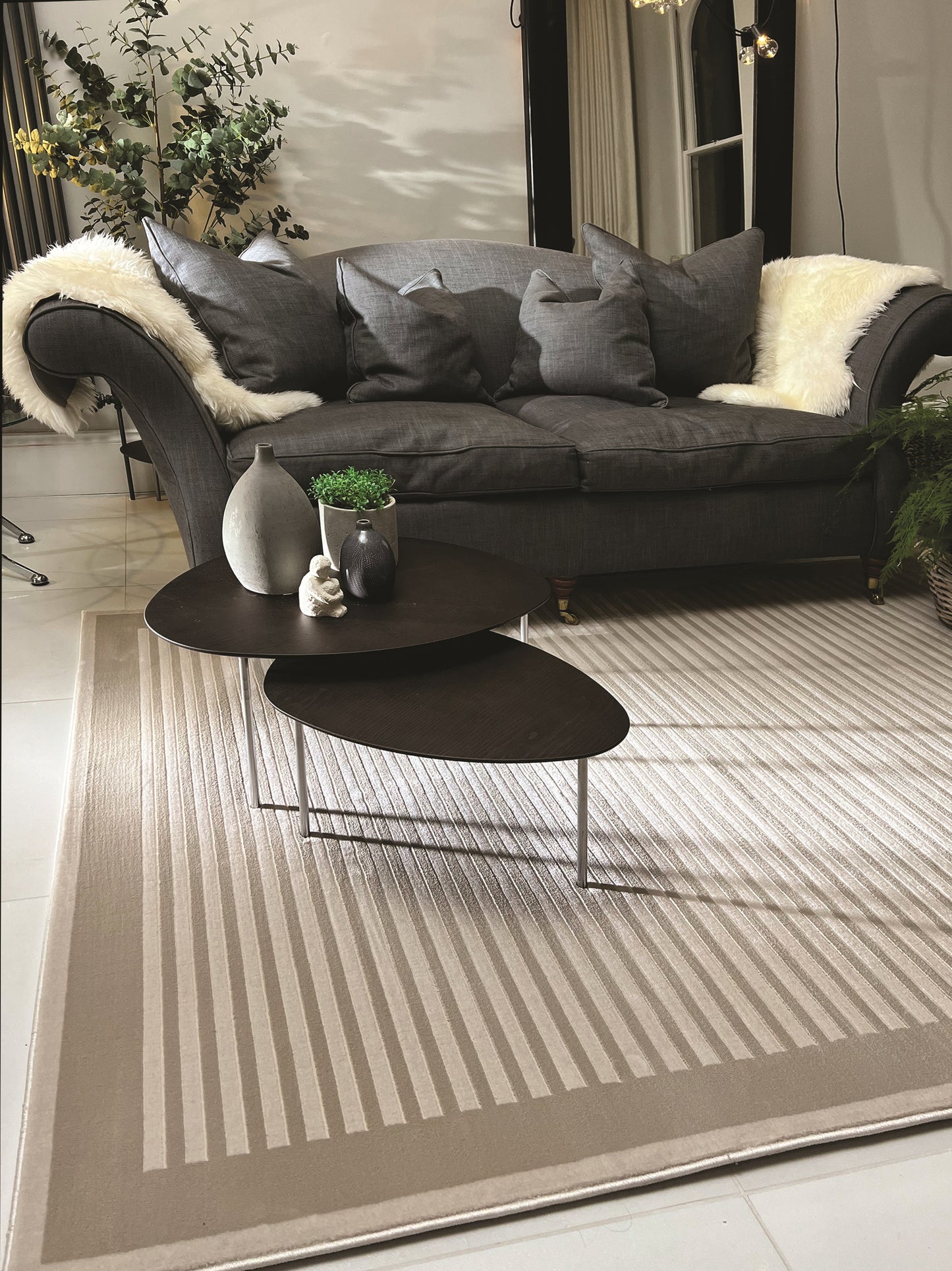 Belgrade Striped Border Natural Rug by Origins