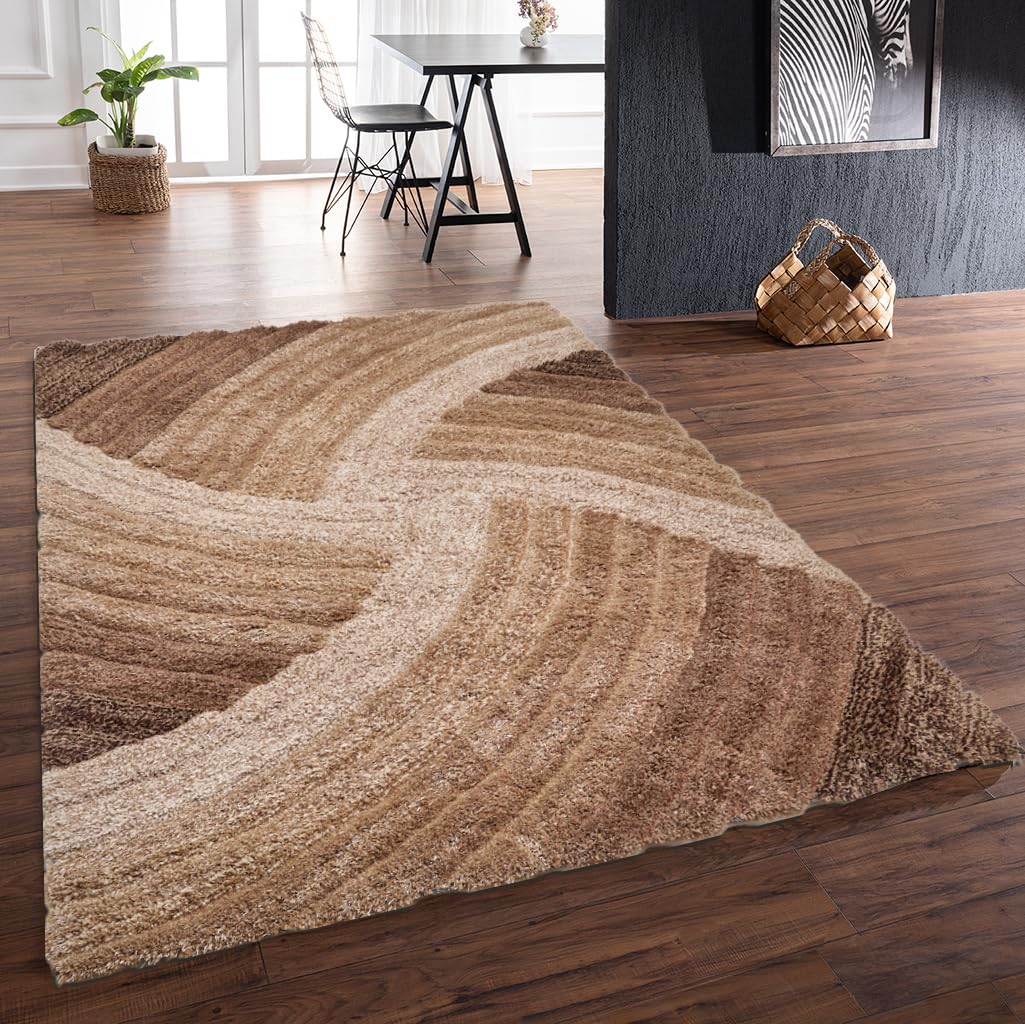 Hochflorteppich für Wohnzimmer, Schlafzimmer, Esszimmer, weicher Plüsch, flauschig, seidig, Stella-Wirbelmuster, 3D-Hochflorteppich in großer Größe, 160 x 230 cm (5'3" x 7'7")