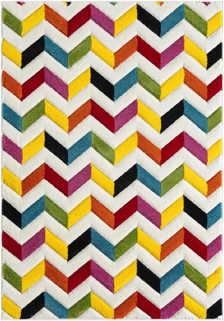 Hand-Carved Geometric Multi-Coloured Rug – Coral Multi – Modern Statement Rug for Living Room