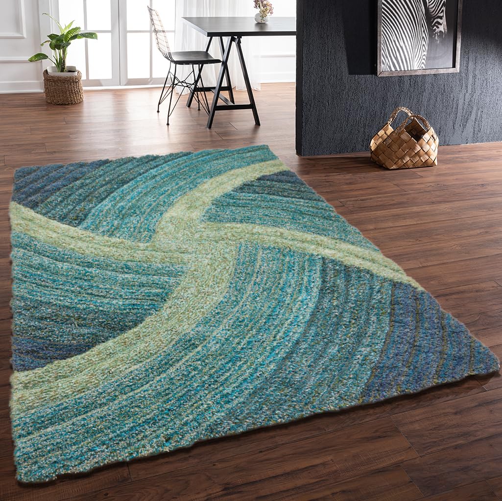 Hochflorteppich für Wohnzimmer, Schlafzimmer, Esszimmer, weicher Plüsch, flauschig, seidig, Stella-Wirbelmuster, 3D-Hochflorteppich in großer Größe, 160 x 230 cm (5'3" x 7'7")
