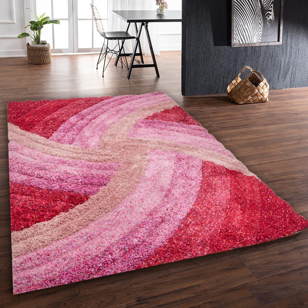 Hochflorteppich für Wohnzimmer, Schlafzimmer, Esszimmer, weicher Plüsch, flauschig, seidig, Stella-Wirbelmuster, 3D-Hochflorteppich in großer Größe, 160 x 230 cm (5'3" x 7'7")