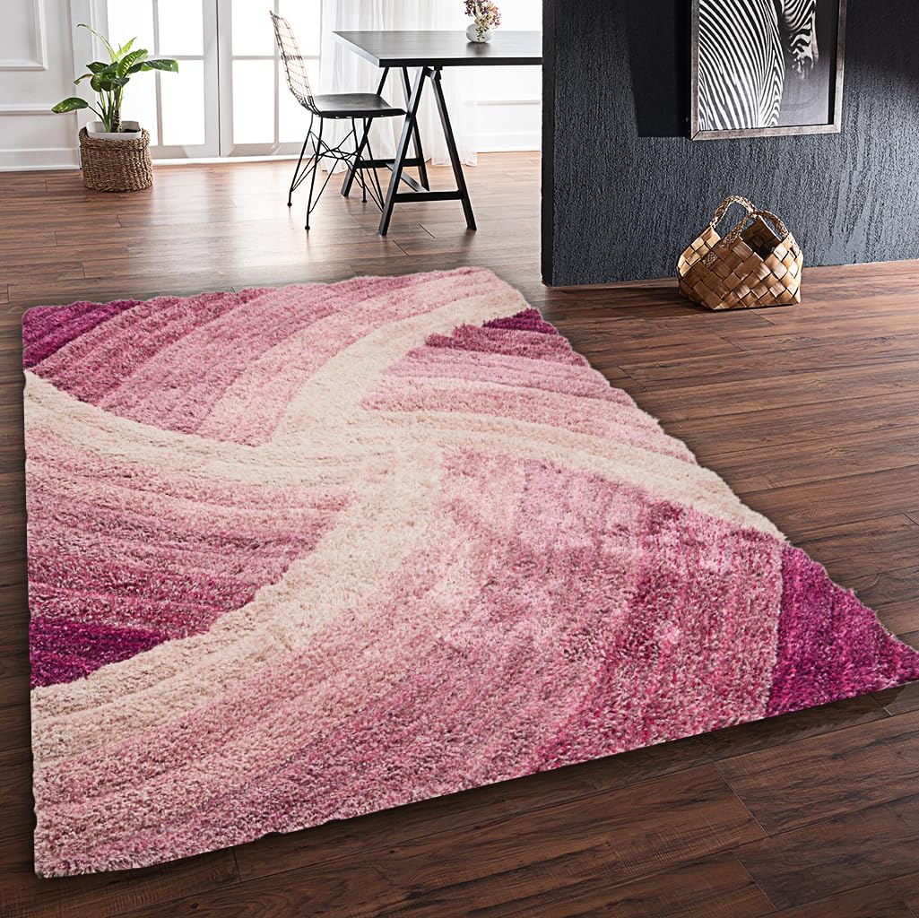 Hochflorteppich für Wohnzimmer, Schlafzimmer, Esszimmer, weicher Plüsch, flauschig, seidig, Stella-Wirbelmuster, 3D-Hochflorteppich in großer Größe, 160 x 230 cm (5'3" x 7'7")