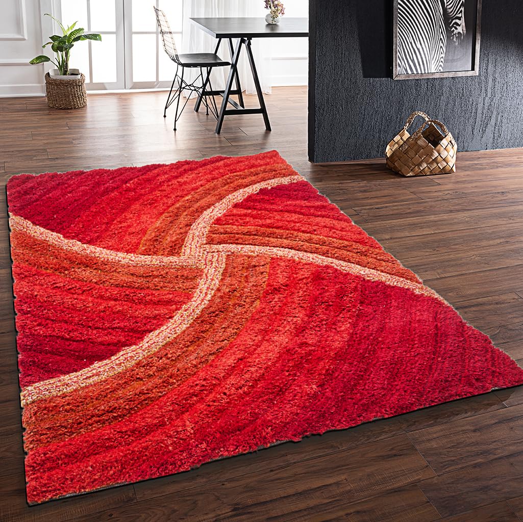Hochflorteppich für Wohnzimmer, Schlafzimmer, Esszimmer, weicher Plüsch, flauschig, seidig, Stella-Wirbelmuster, 3D-Hochflorteppich in großer Größe, 160 x 230 cm (5'3" x 7'7")