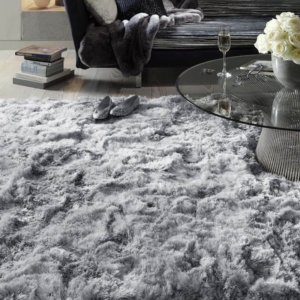 Plüschiger Shaggy-Teppich für Wohnzimmer und Schlafzimmer, Hochflor, dick, flauschig, handgefertigt, fusselfrei, seidig, schimmernd, glänzend, einfarbig, Hochflor-Teppich