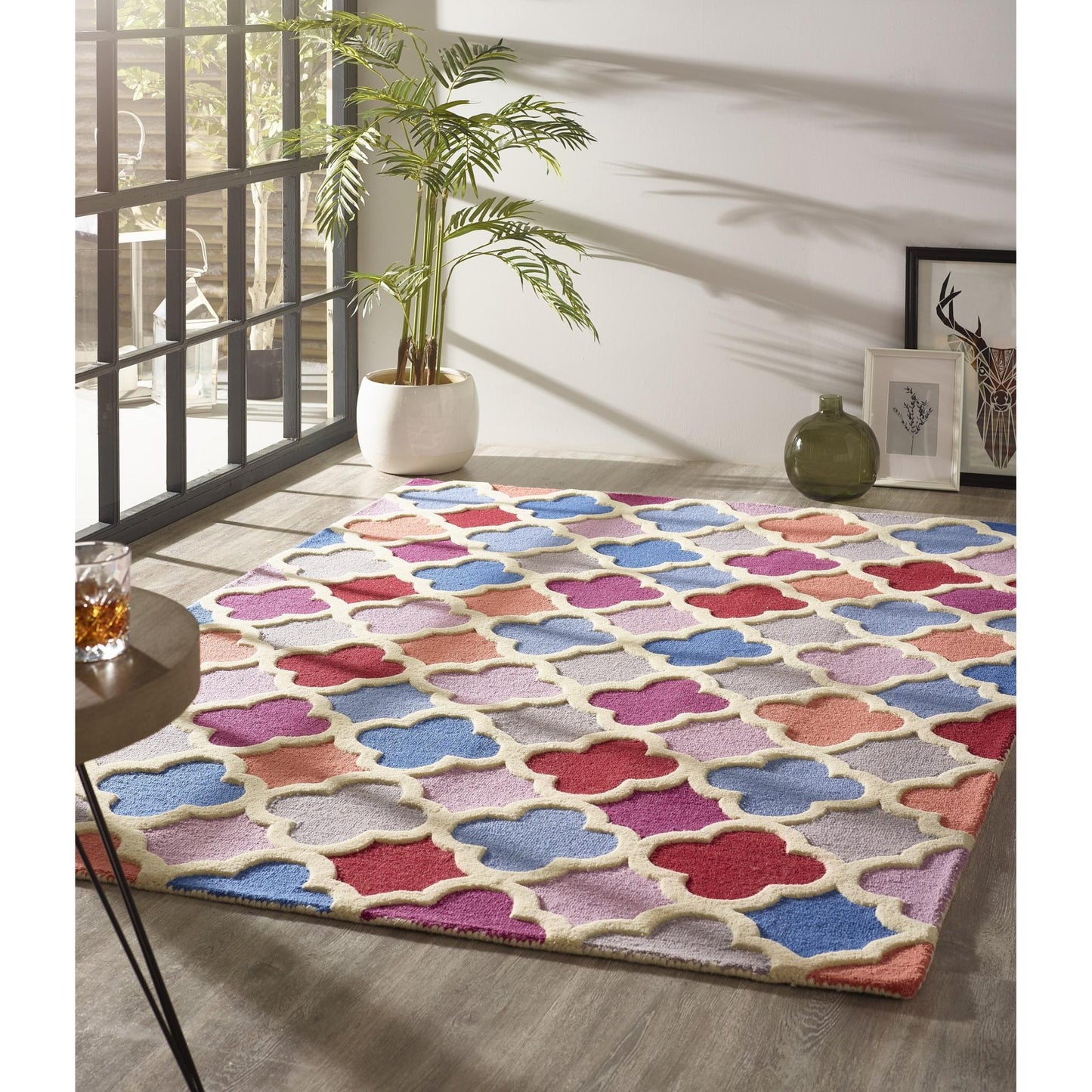 Origins Modern Trellis 3D Hand Tufted Wool Geometric Rug in Multi Colours Medium 120x170 cm (4'x5'6")