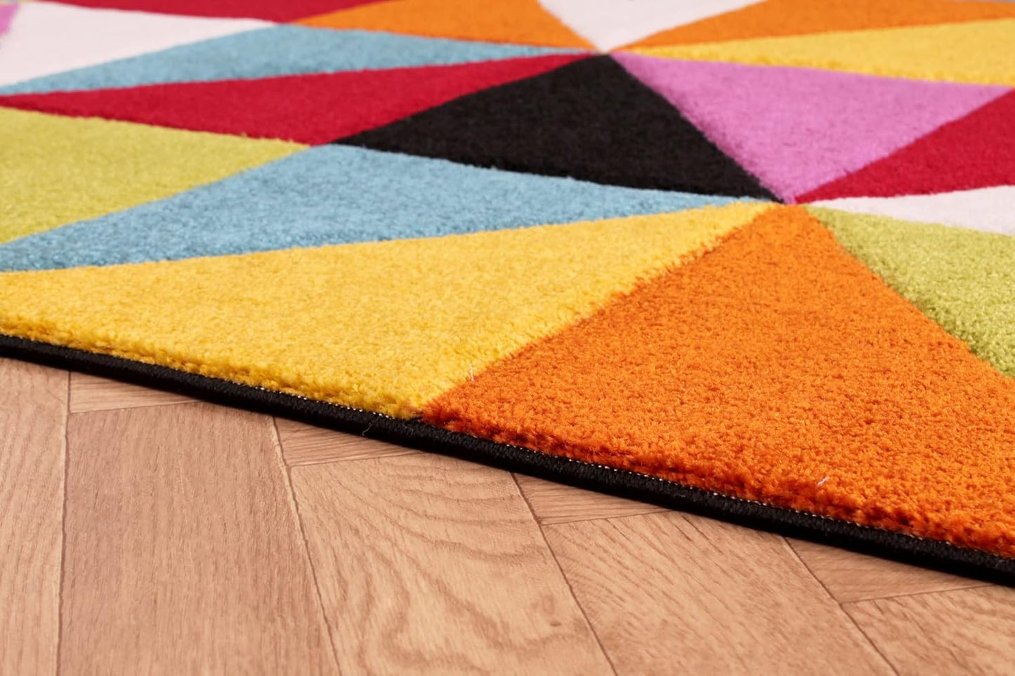 Hand-Carved Geometric Multi-Coloured Rug – Destin Multi – Modern Spectrum Design for Living Room or Bedroom
