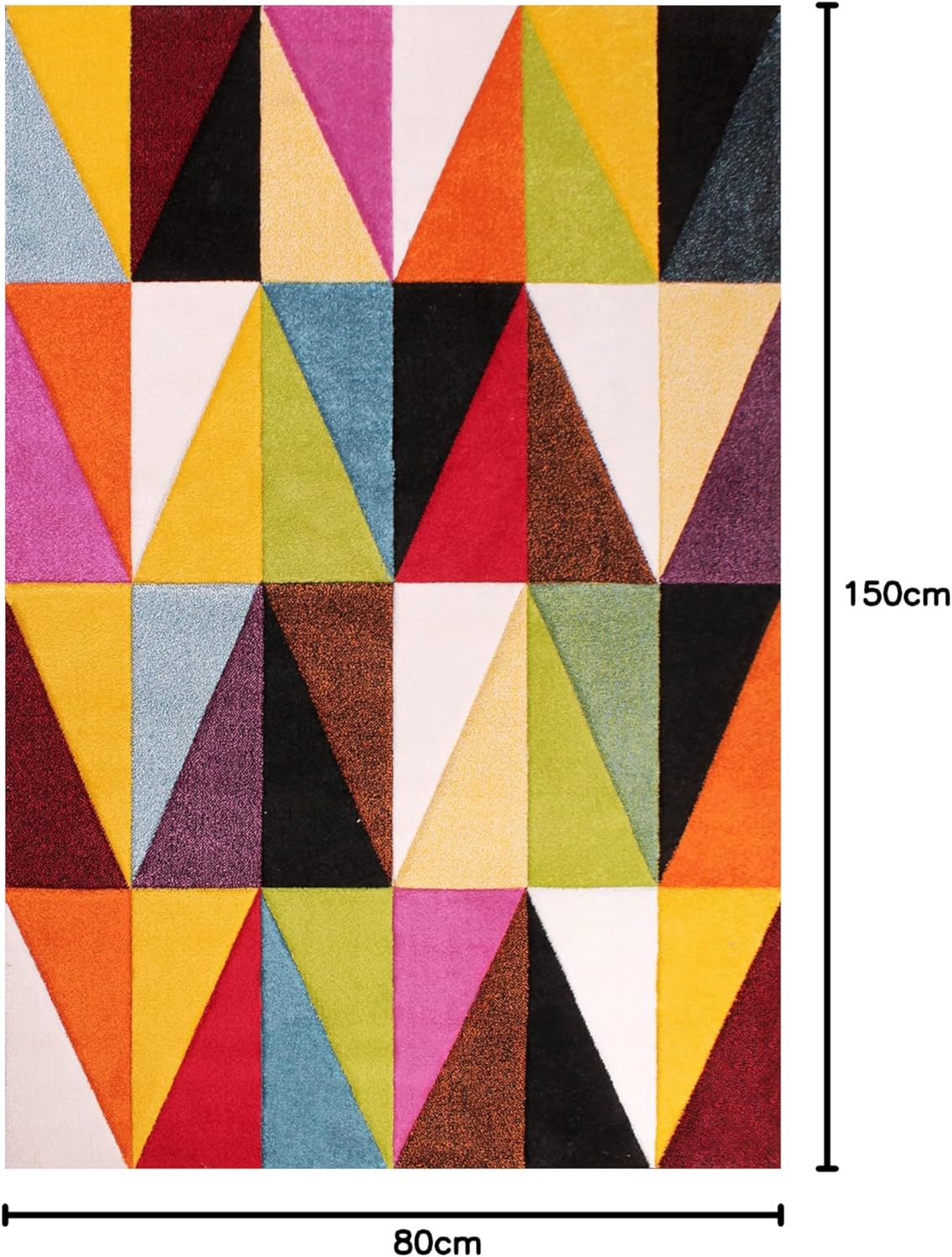 Hand-Carved Geometric Multi-Coloured Rug – Tampa Multi – Medium Triangle Design Rug for Living Room or Bedroom