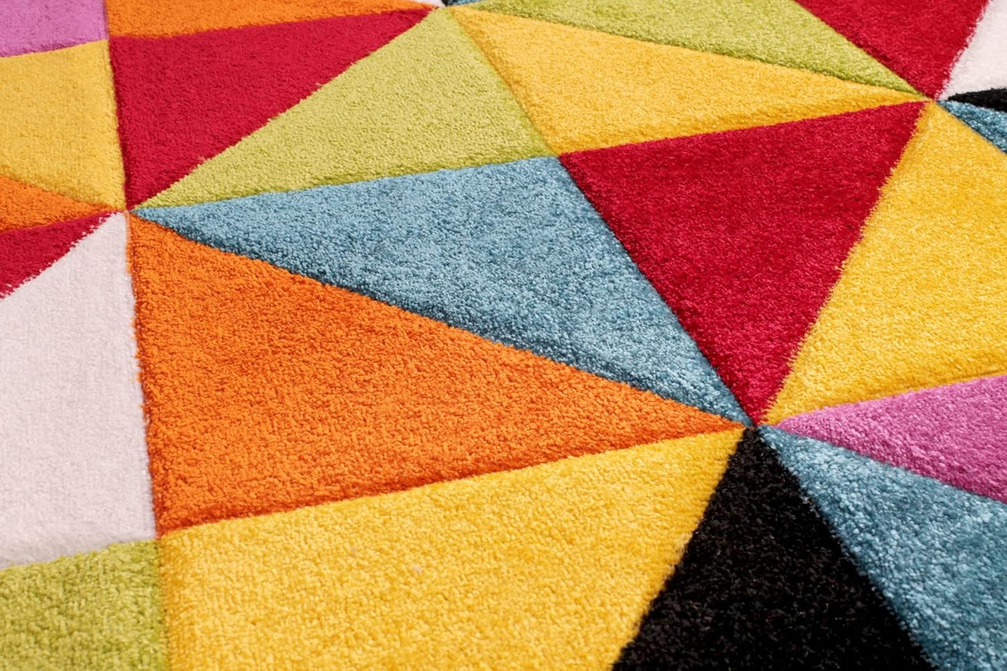 Hand-Carved Geometric Multi-Coloured Rug – Destin Multi – Modern Spectrum Design for Living Room or Bedroom