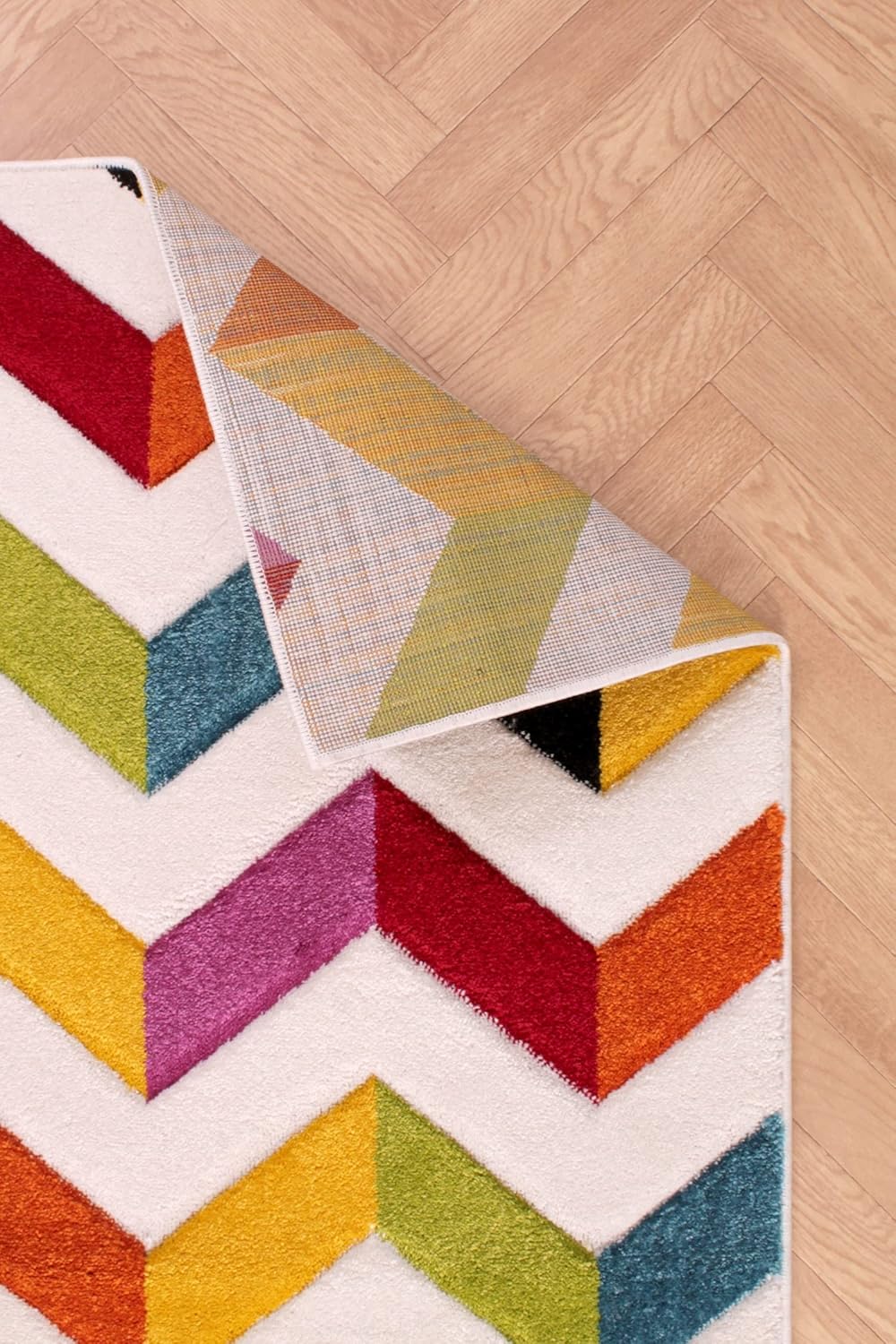 Hand-Carved Geometric Multi-Coloured Rug – Coral Multi – Modern Statement Rug for Living Room
