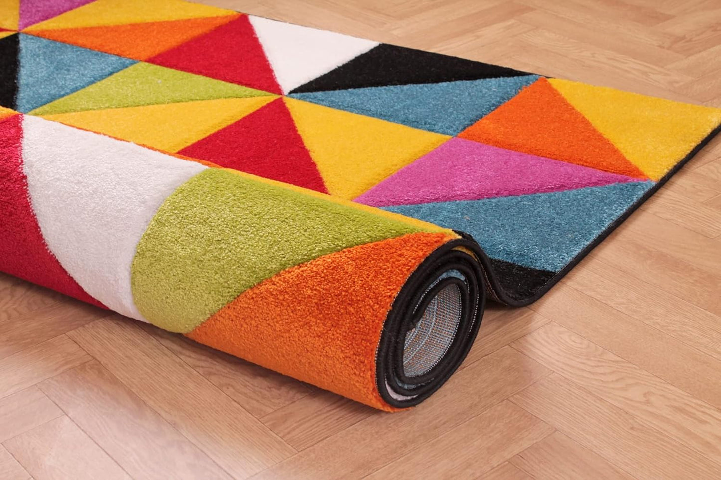 Hand-Carved Geometric Multi-Coloured Rug – Destin Multi – Modern Spectrum Design for Living Room or Bedroom
