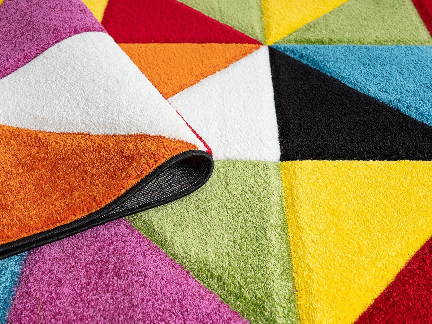 Hand-Carved Geometric Multi-Coloured Rug – Destin Multi – Modern Spectrum Design for Living Room or Bedroom