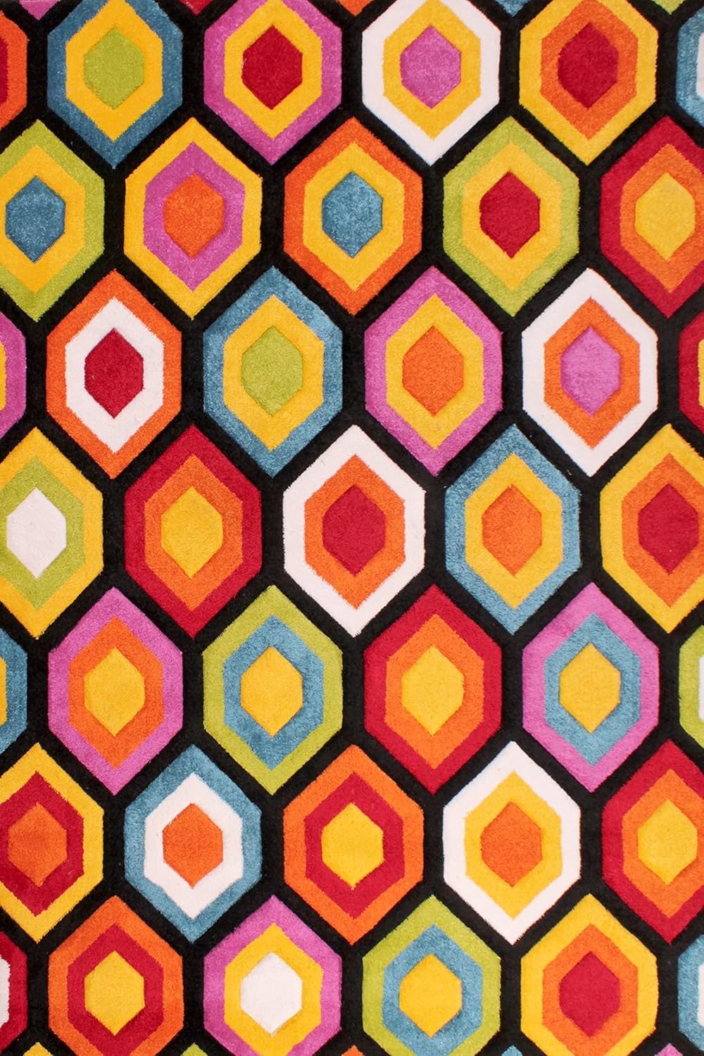 Hand-Carved Geometric Multi-Coloured Rug – Marco Multi – Bold Honeycomb Pattern Rug for Living Room or Bedroom