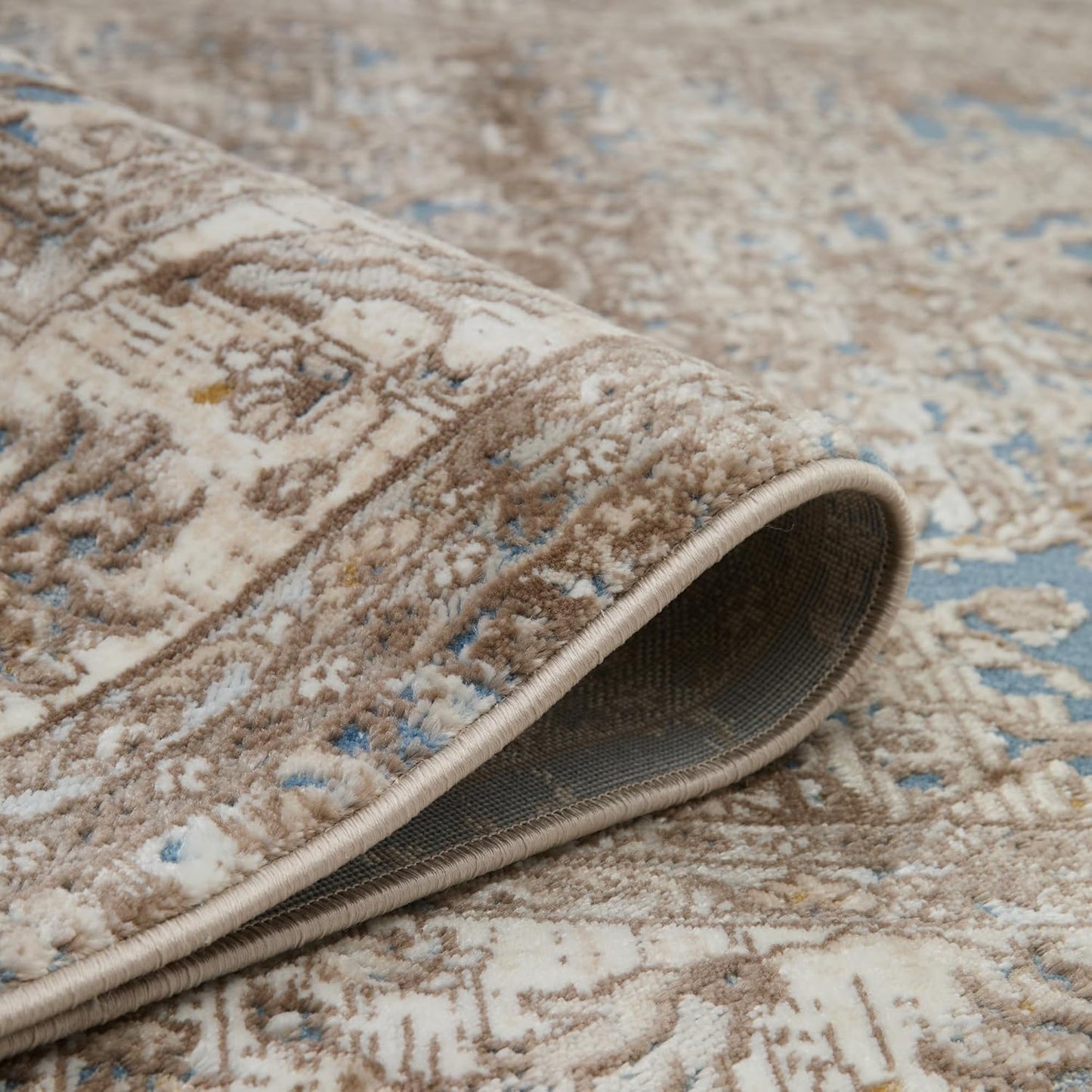 Bordered Blue 553A2 Vintage Runner – Traditional Non-Slip Hallway Carpet (230x66 cm & 300x80 cm)