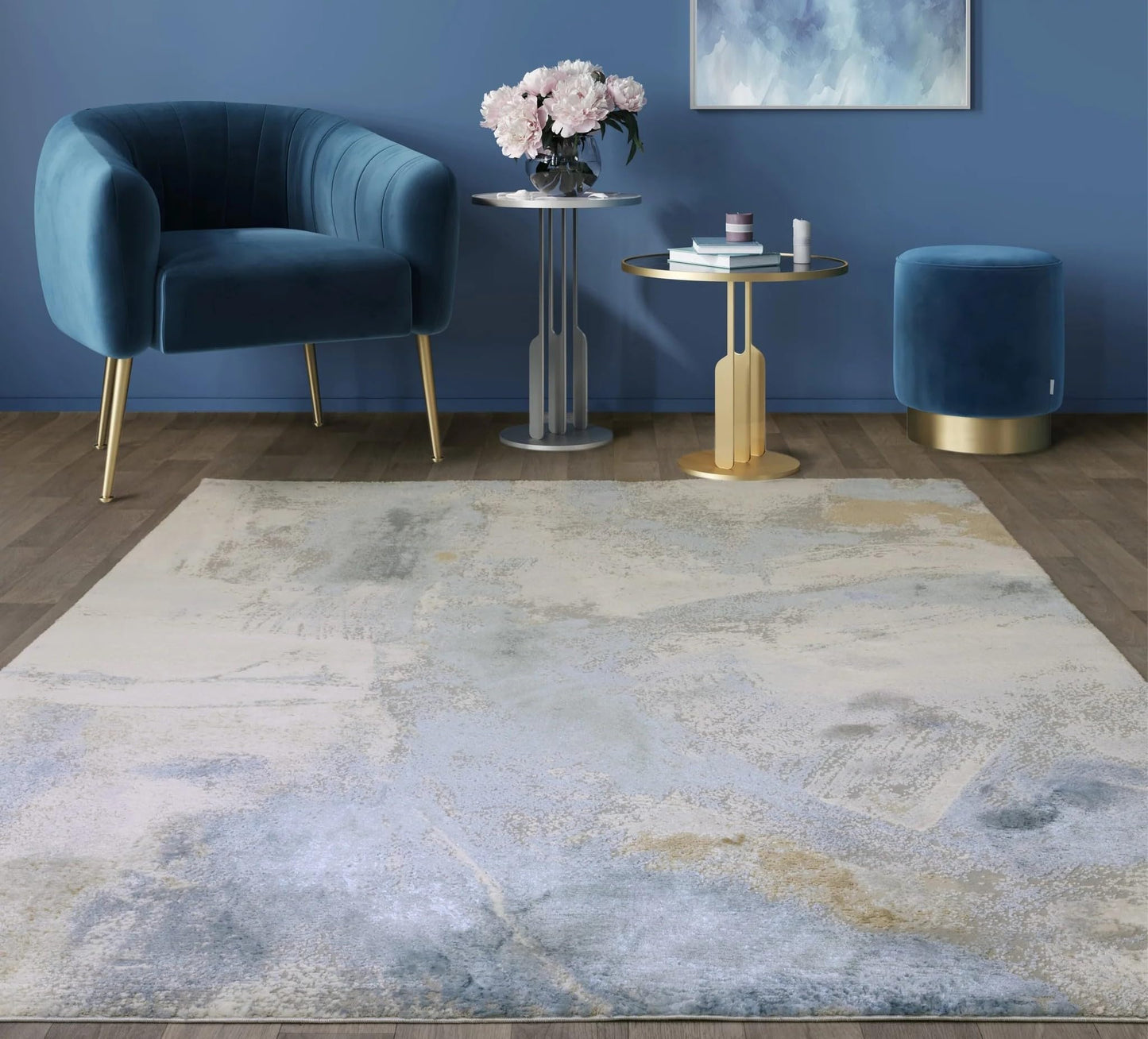 Stellar Abstract Teppich - Marmorierter Stil, seidig glänzend